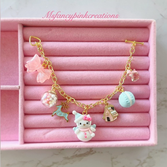 Gold Plated Snowman Hello Kitty Charm Bracelet - Picture 1 of 2